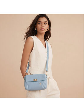 Virginia Conti Italy Light Blue Pebbled Leather Turn-Lock Handbag